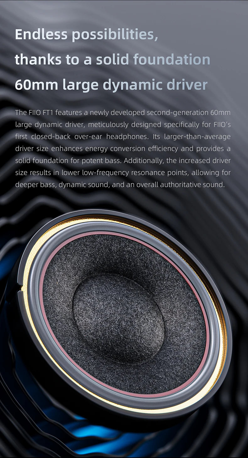 FiiO FT1-New version Closed-Back Over-Ear  Fiber Composite Diaphragm Wired Hi-Fi Headphones, American walnut Ear Cups for Studio