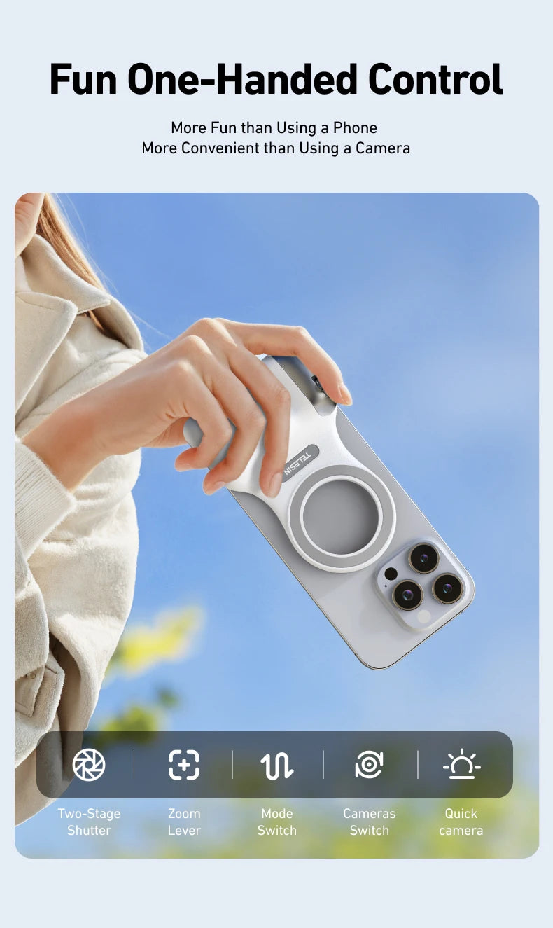 TELESIN Magnetic Phone Camera Shutter Grip and Fill Light Set Shooting Aid Remote Control Handle for Iphone HUAWEI SAMSUNG Phone