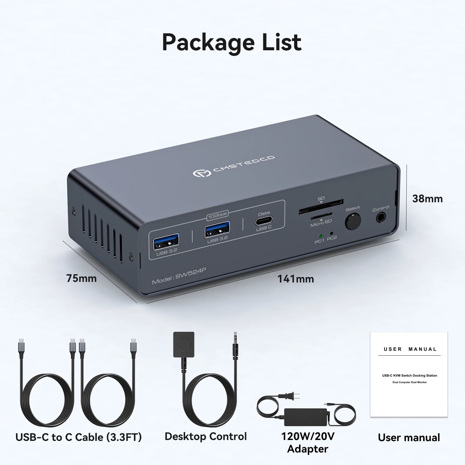 USB C KVM Switch Dock 2 in 2 Out 4K@60Hz HDMI KVM Docking Station for 2 Computers Share 2 Monitors with PD 100W for Windows