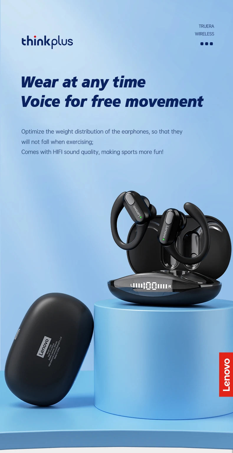 Original Lenovo XT80 Earhooks Sports Bluetooth Wireless Headsets with Mic,LED Power Display,ENC,Hifi Stereo Sound Gaming Headset