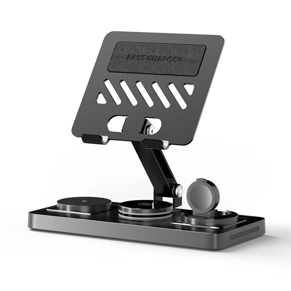 5-in-1 Wireless Charging Station 60W Fast Charger – Foldable Magnetic Stand Dock for iPhone, Apple Watch & AirPods, Desktop Tablet Holder.