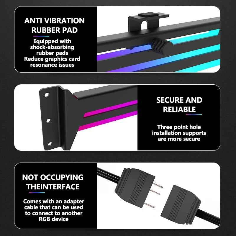 Power train ARGB Graphics Card GPU Holder Adjustable Height Horizontal GPU Bracket  AURA SYNC GPU Video Card Holder