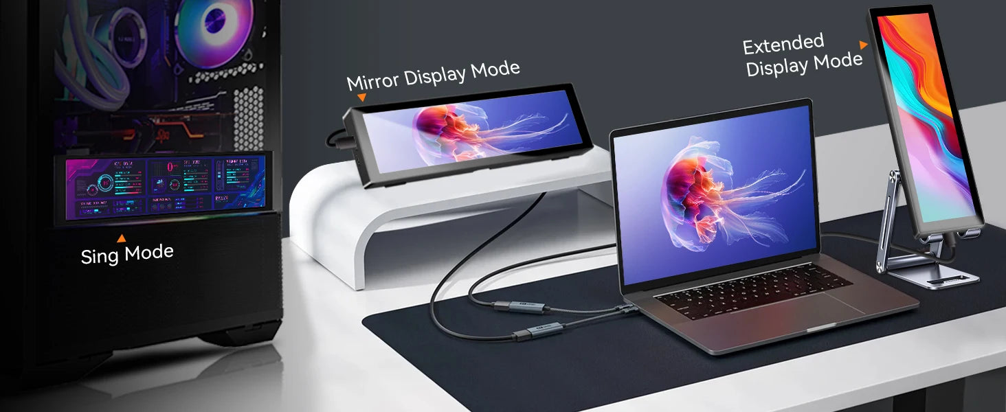 8.8-inch Chassis Secondary Screen 1920*480 Long-shaped LCD Touch Screen with Built-in Stand, AIDA64 Touch Version