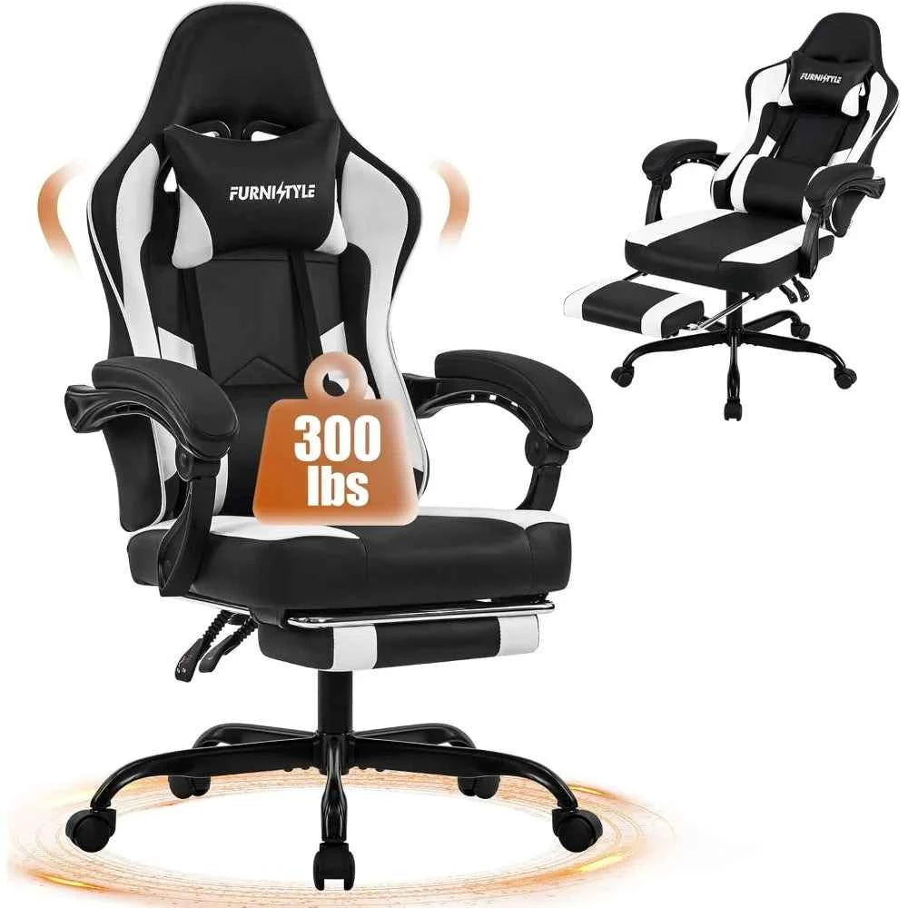 Gaming Chair with Footrest, Reclining Video Game Chairs for Adults with Lumbar Support, Linkage Armrests, Ergonomic Computer