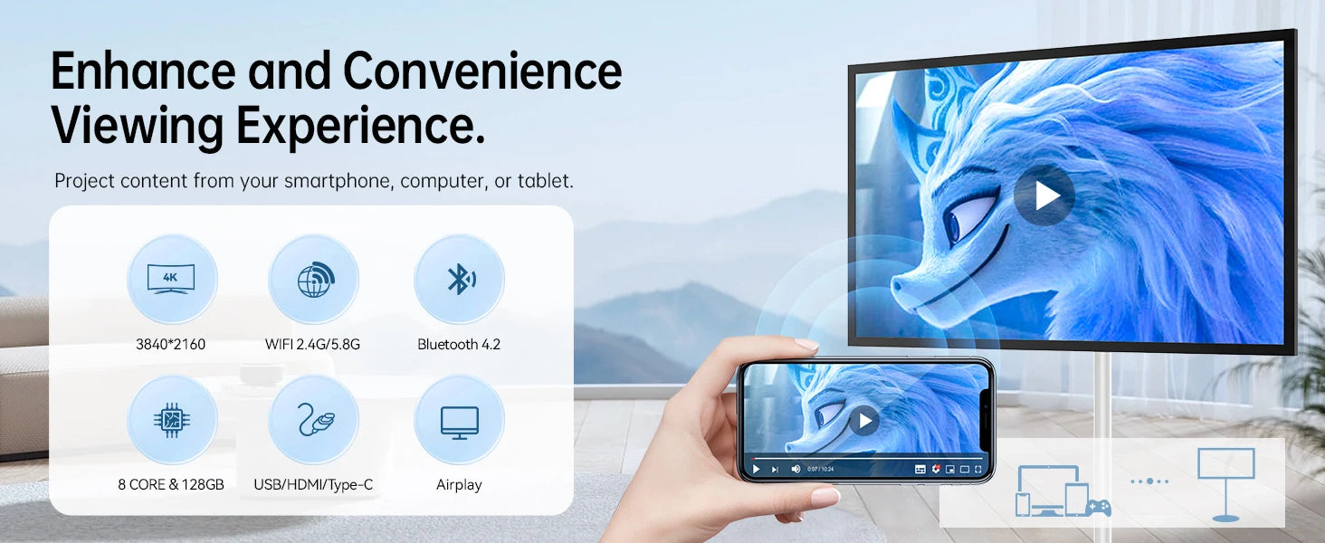 MWE 32 inch portable smart monitor on wheels, 2K smart touch screen with Android OS, 8H video playback time