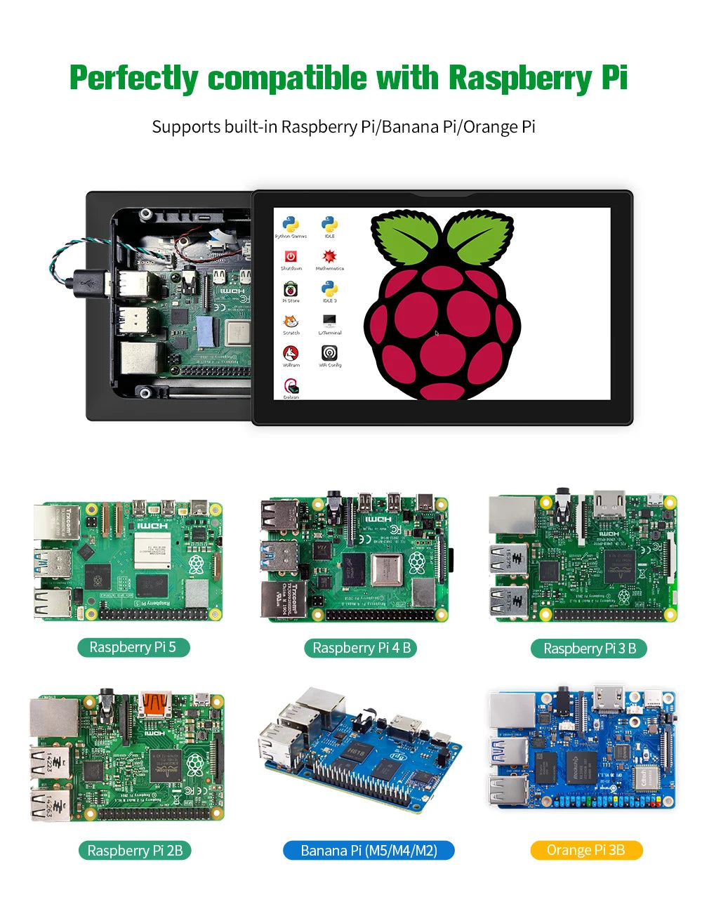 8 inch Raspberry Pi 5 4 Monitor LCD Dispaly 1280x800 16:10 Touch Screen HDMI USB for DIY Pi 4 3 Built in Fans Speaker