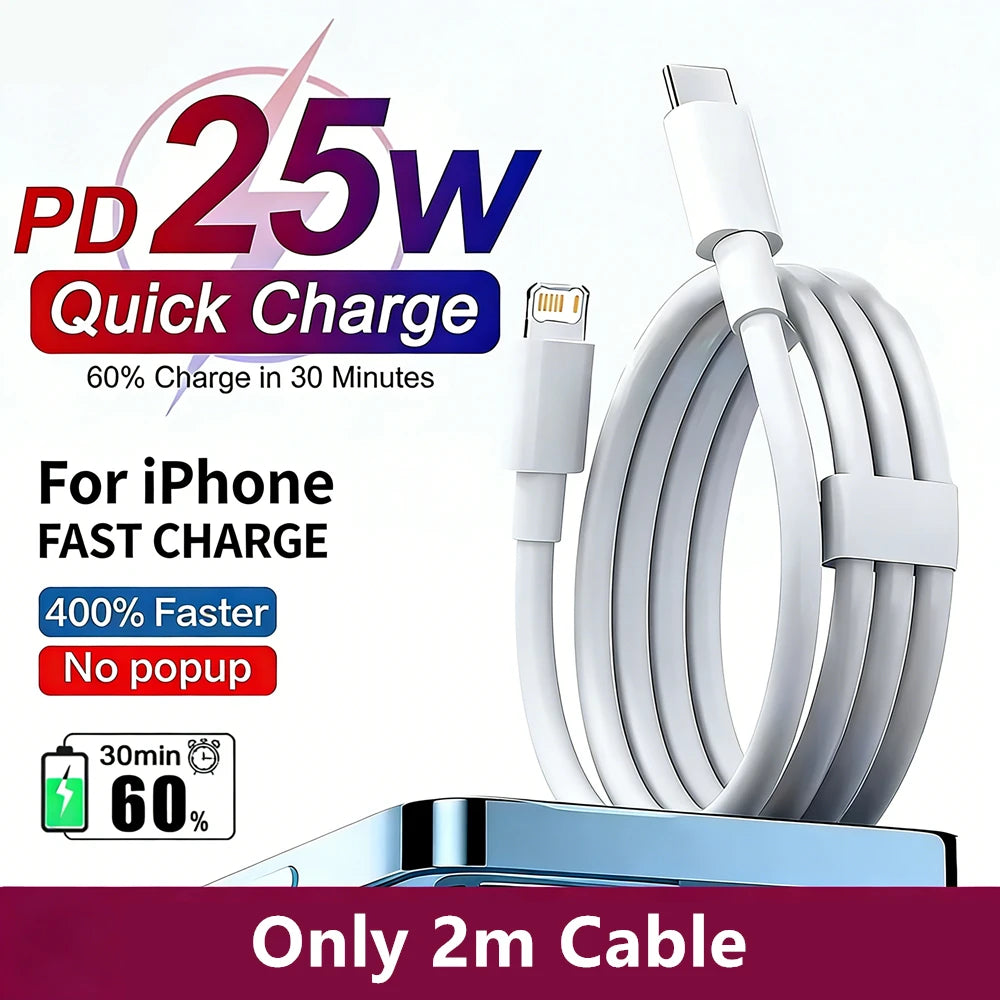 25W PD USB C Multi-Port Fast Charger For iPhone 11 12 13 Mini 14 Pro Max X XR XS Max 7 8 Plus Quick Charging PD Cable 1m 1.5m 2m