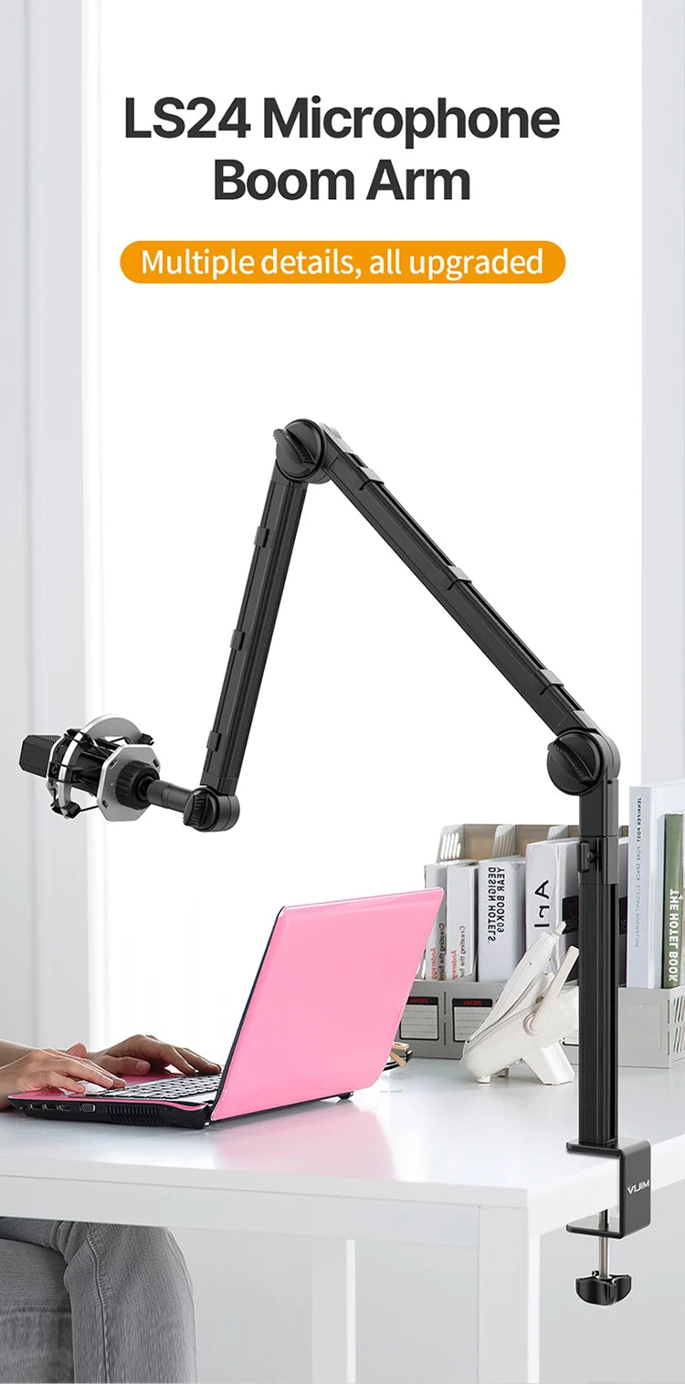 Vijim LS24/LS25 Microphone Boom Arm Stand – Heavy Duty Adjustable Desk Mount for Blue Yeti, DSLR Camera, Smartphone & Streaming Setup