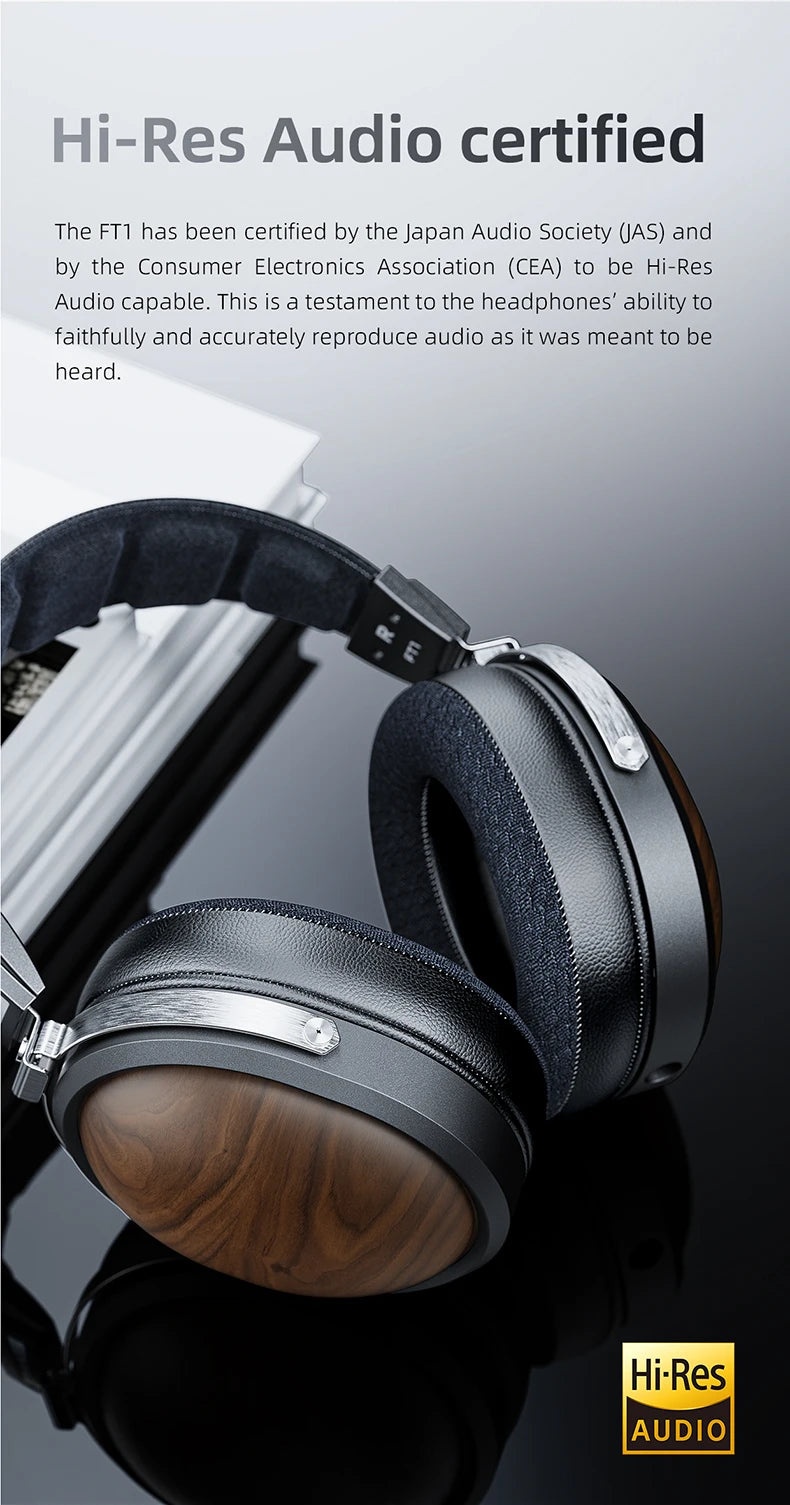 FiiO FT1-New version Closed-Back Over-Ear  Fiber Composite Diaphragm Wired Hi-Fi Headphones, American walnut Ear Cups for Studio