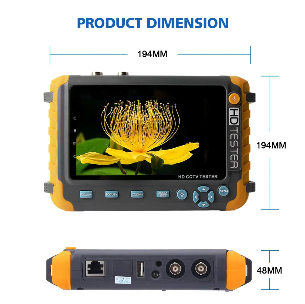 IV8W 8MP 4 in 1 AHD/CVI/TVI CVBS Security Camera Tester Monitor with HDMI VGA Input Audio RS485 PTZ control UTP Cable Tester
