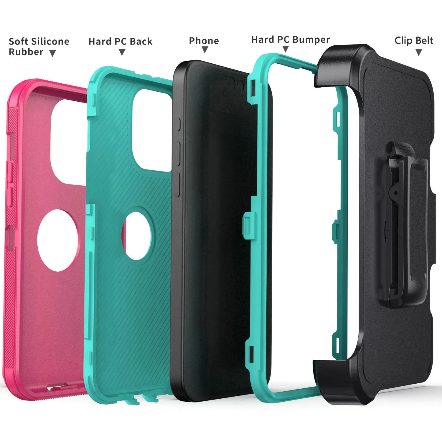 For iPhone 14/14 Plus/14 Pro Shockproof Phone Case Rugged Hybrid Heavy Duty Soft Protective Cover With Belt Clip