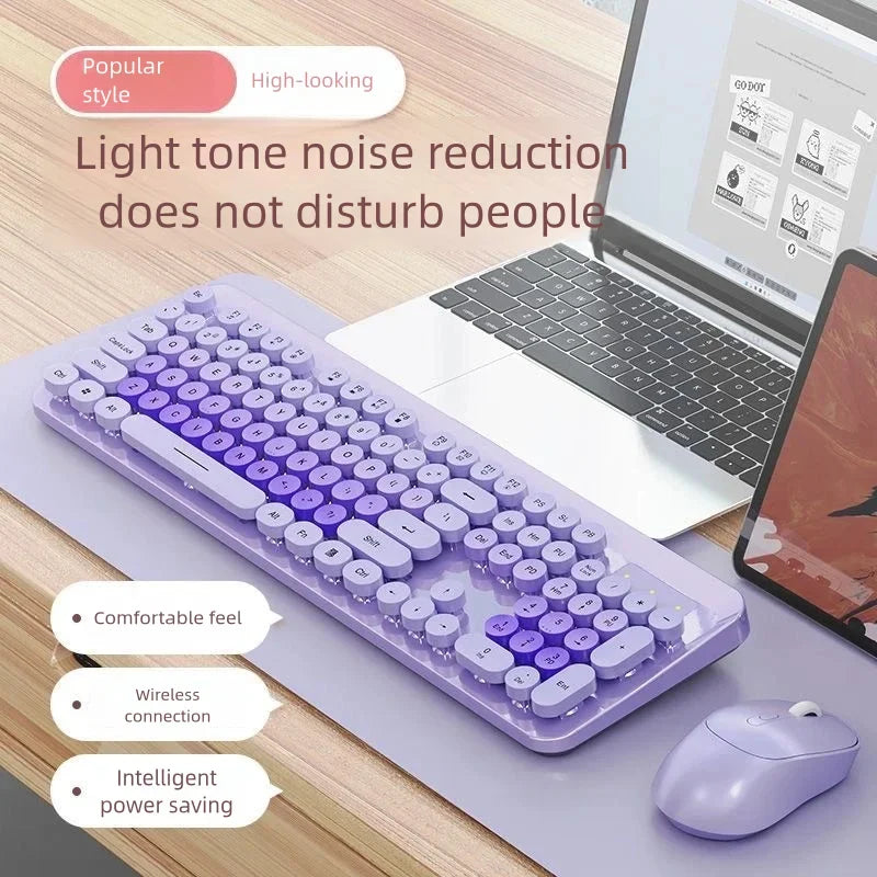 Green Wireless Keyboard And Mouse Set Punk Desktop Laptop Office Color Fingerboard