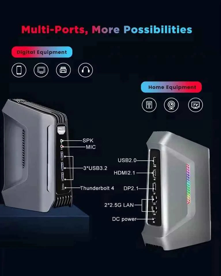 Topton 2x2.5G LAN F12 AI Gaming Mini PC 15th Gen Intel Core Ultra 9 285H 7 255H Thunderbolt 4 2xDDR5 2xPCIe Windows 11 RGB WiFi6
