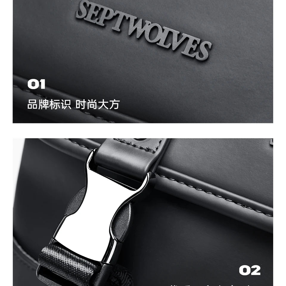Septwolves Black Men Black Leather Backpack PU Large Capacity Best  Laptop Computer Backpack 15 Inch Travel Backpack Daily Use