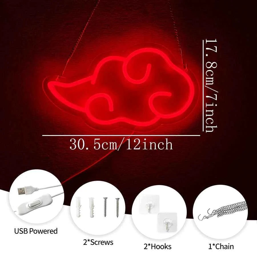 Anime Neon Sign,LED Cloud Neon Lights for Wall Decor,USB Night Light for Teen Boys Room,Bedroom,Game Room,Man Cave,Party Decor