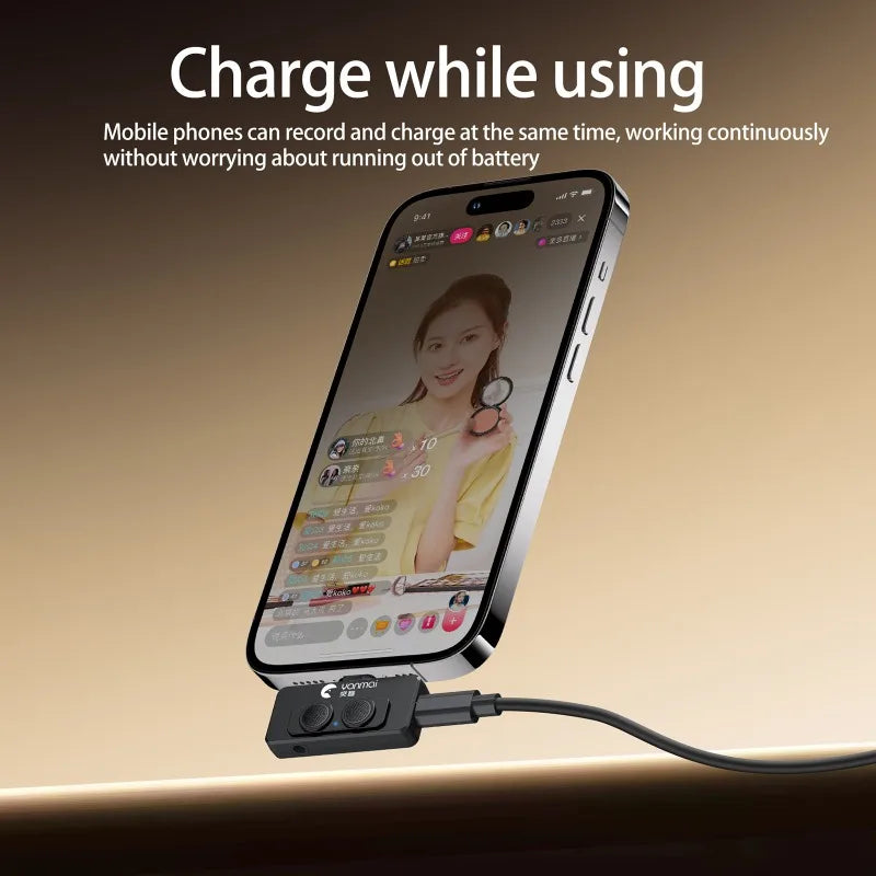 Portable Wireless Lavalier Lapel Microphone Dual-Microphone Plug and Play Mobile Phone Mic AI Noise Reduction for Vlog Live