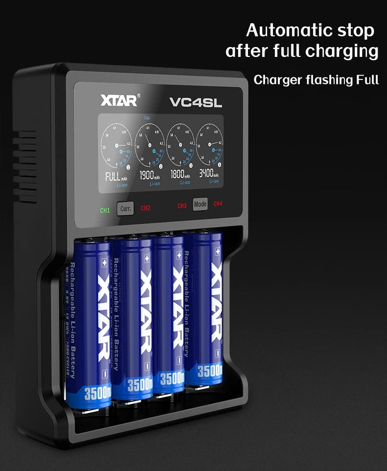 Original NEW XTAR VC4SL Battery Charger Type-C QC3.0 Fast Charge LCD Screen Display Ni-MH Li-ion 18650 AA/AAA Batteries Charger