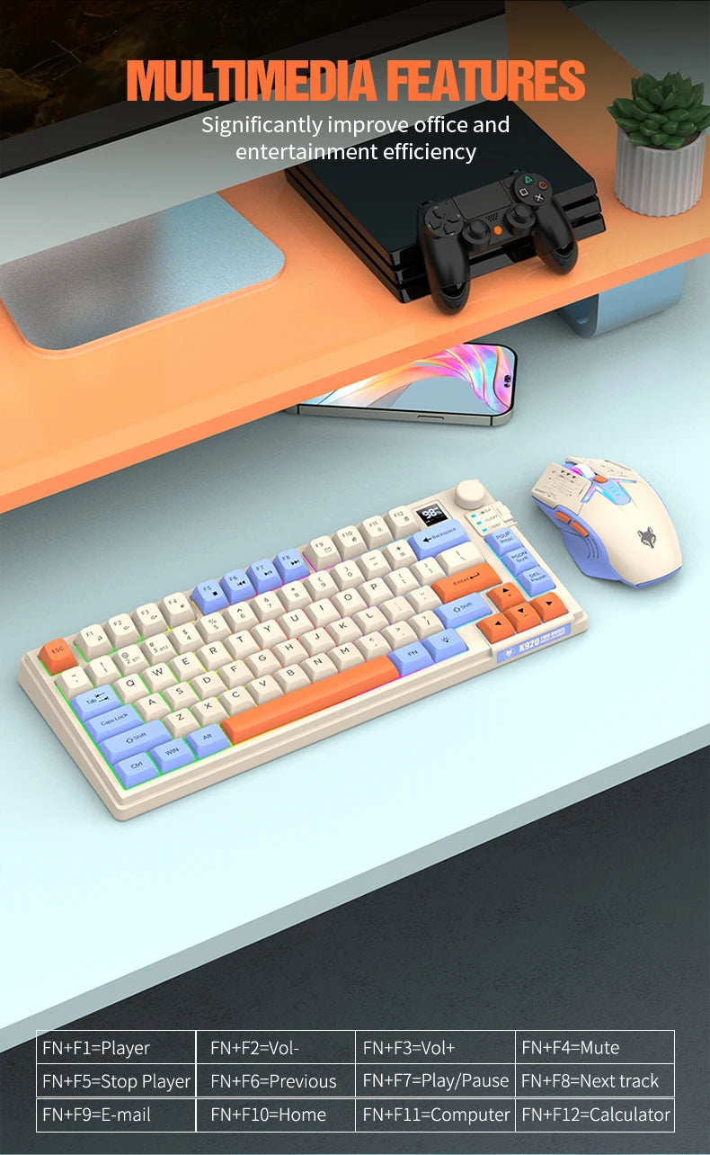 XUNSVFOX K920 Bluetooth Wireless Keyboard Mouse Set Dual Model Laptop Home Office Gaming USB Light Charging