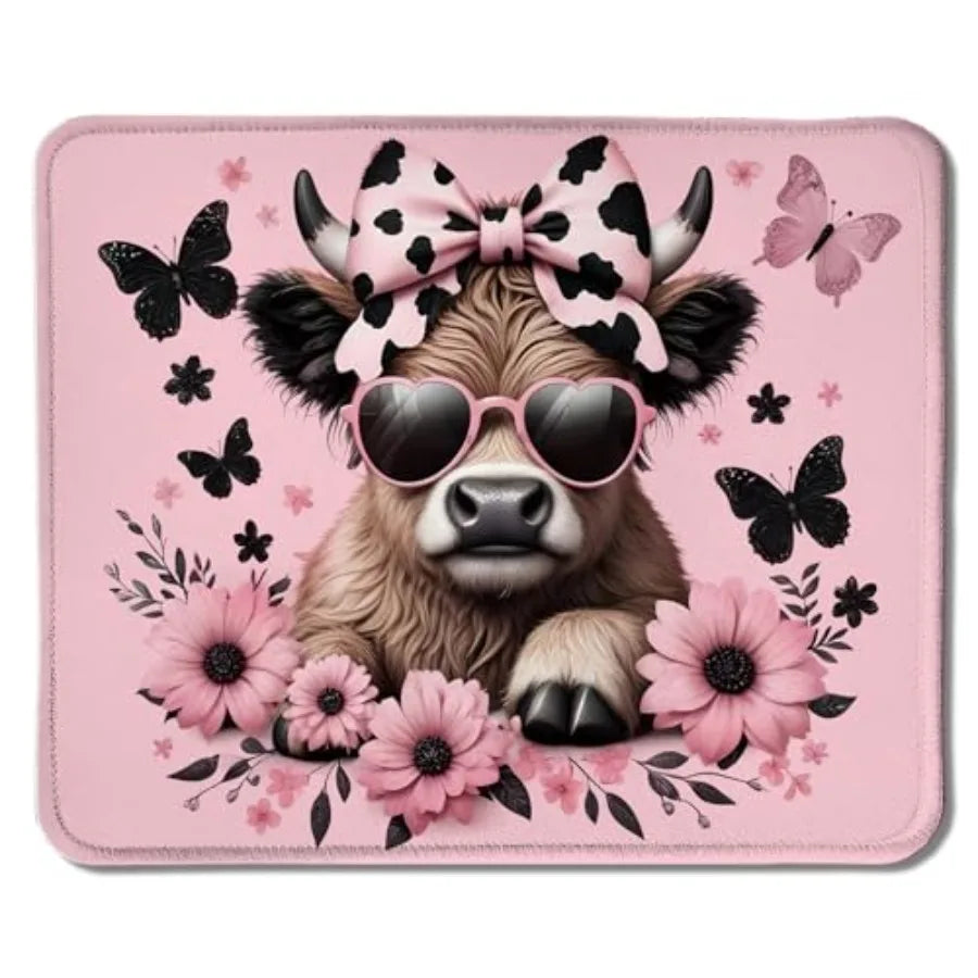 Cute Baby Highland Cow Mouse Pad, Girly Highland Cow Heifer with Balloon Mouse Pads Mousepad for Work Gaming Computers Laptop D