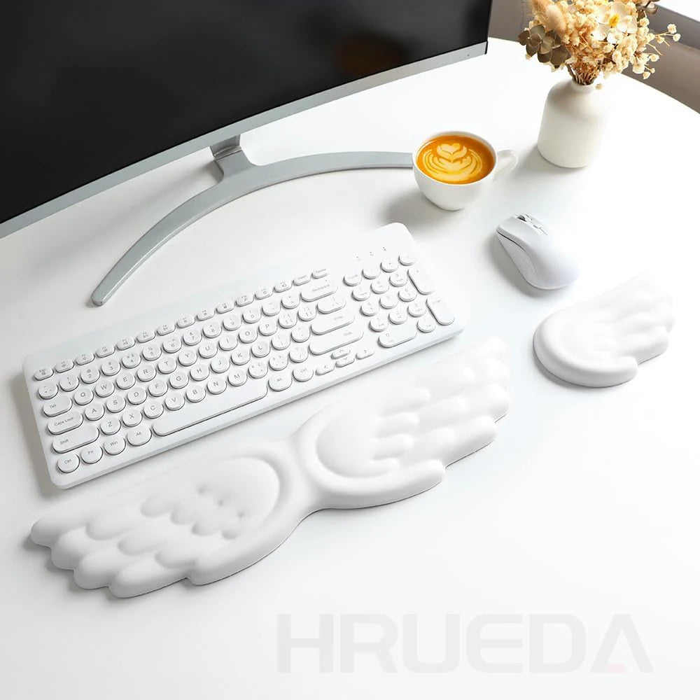 Mousepad Ergonomic Angel Keyboard Wrist Rest and Mouse Pad Set Reduce Wrist Pain for Office and Gaming Use Angel Wing, Memory Fo