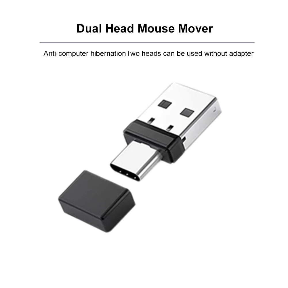 USB Type C 2 In 1 Mouse Mover Driver-Free Automatic Mouse Wiggler Prevent Laptop Entering Sleep Mini Mouse Shaker for Tablet PC
