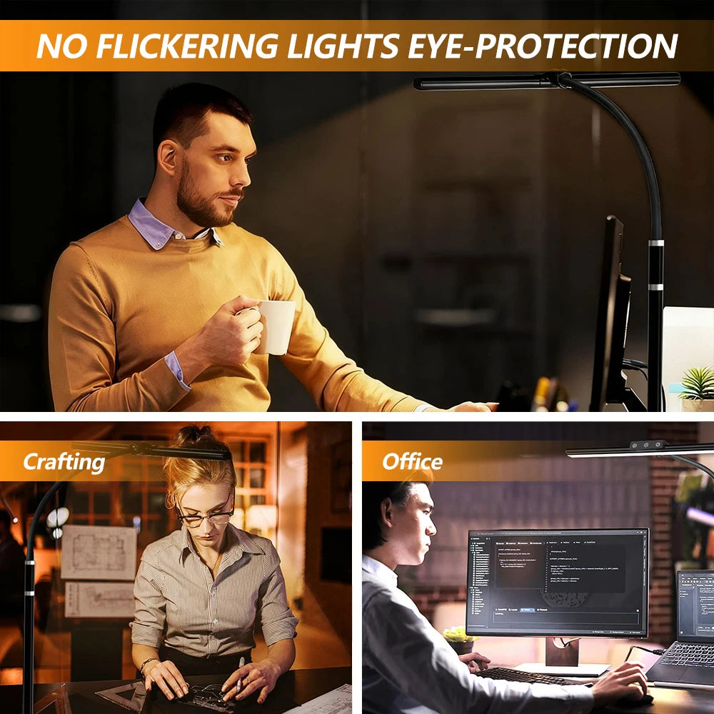 LED Clip Table Lamp with Touch Mode 3200K-6500K 5 Color Stepless Dimming Flexible Gooseneck USB Eye Caring Lamp for Office Home