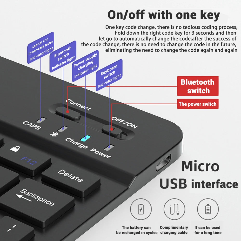 EMTRA Bluetooth Wireless Keyboard Mouse For Samsung Xiaomi Huawei Tablet For iPad Air Mini 5 Pro Spanish Korean Russian Keyboard