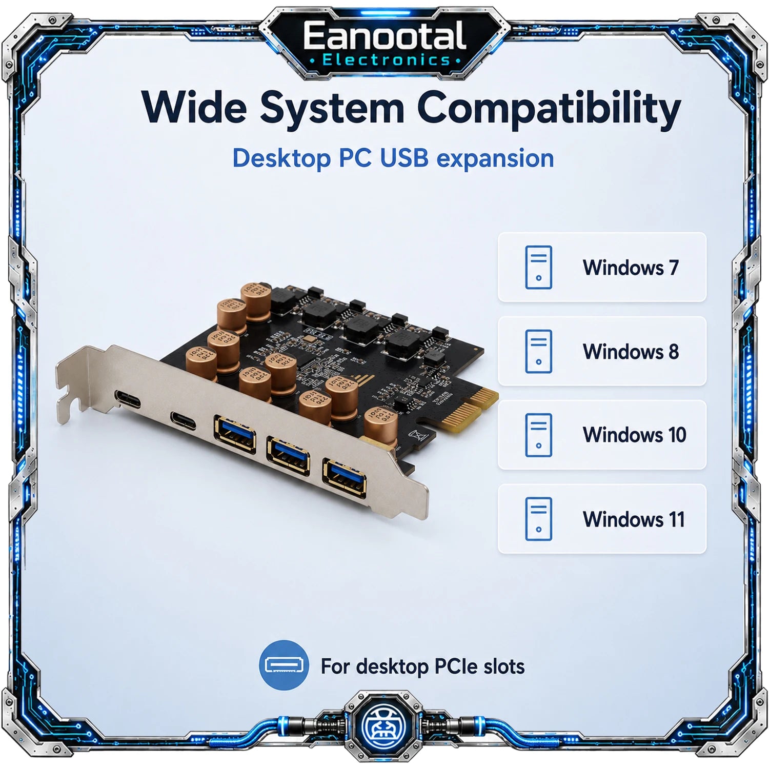 PCIe X1 to 5 Port USB 3.2 Gen 1 Expansion Card 3 USB-A 2 USB-C 5Gbps Adapter for Desktop PC