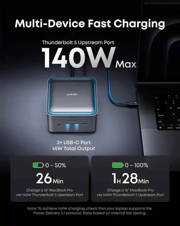 TLF Anker Prime TB5 Docking Station 140W Max Charging and 120Gbps Max Transfer with 14 Ports  5 Docking Station