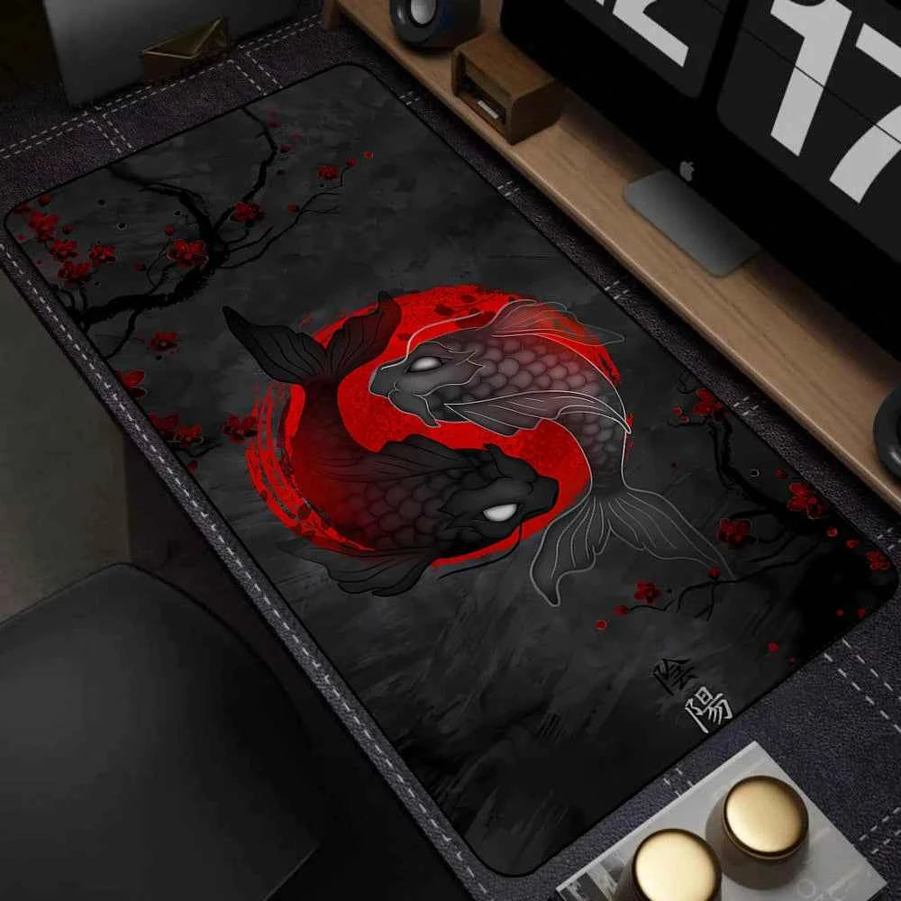 Large Mouse Pad Yin-yang Fish HD Black & White Sakura Computer Office Table Pc Gaming Non-slip Japanese Kawaii Desk Accessories