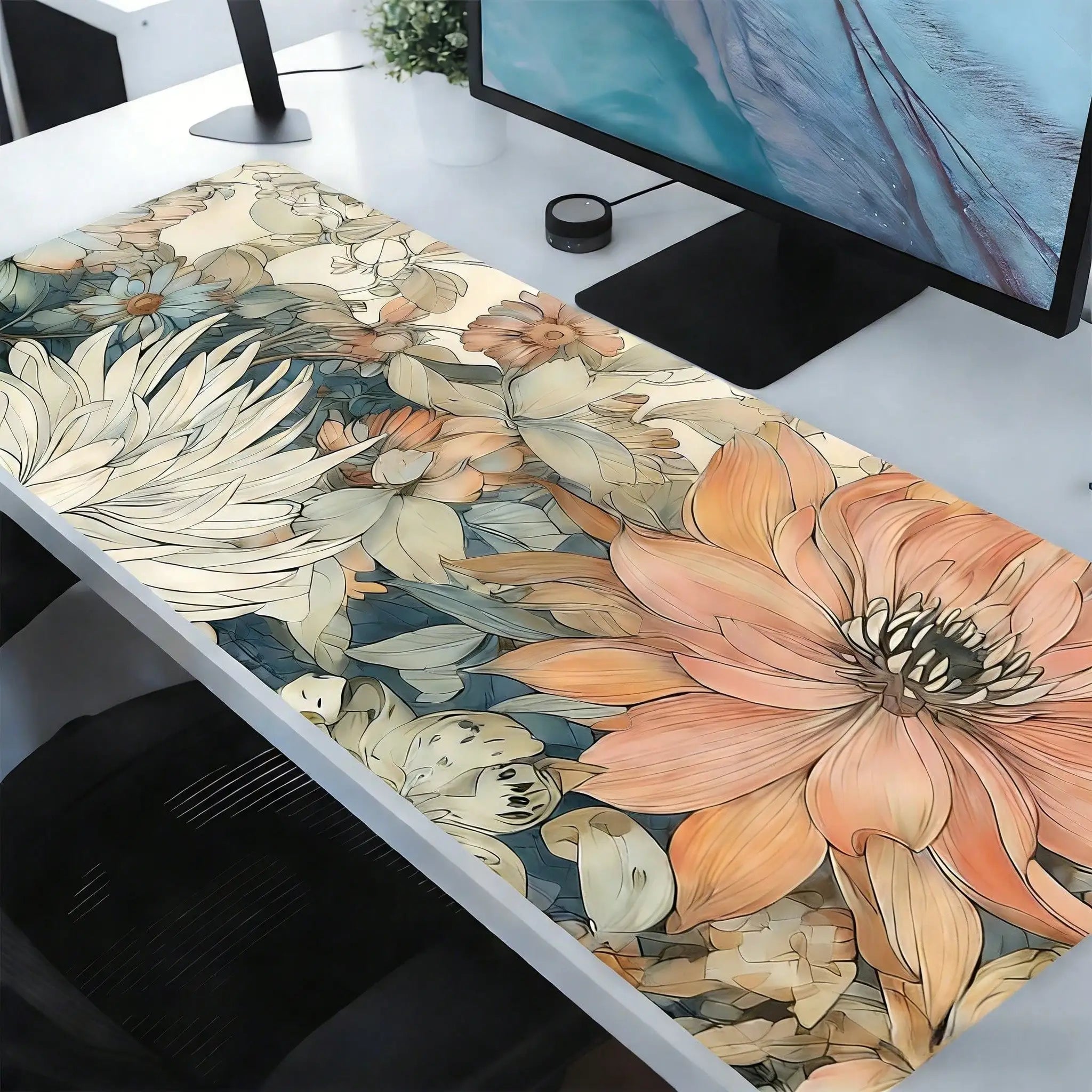 1pc Vintage Flowers Mouse Pad Boho Design Aesthetic Desk Pad Large Desk Accessories Rubber Base With Stitched Edge Non-Slip Keyboard Pad For Office Home