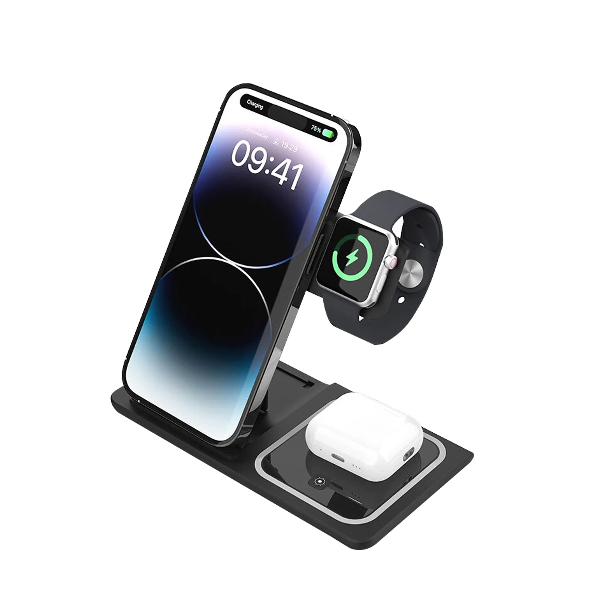 3-In-1 Foldable Wireless Charging Stand 15W/10W/7.5W/5W Multi Device Fast Wireless Charger for Smartphone Smart Watch Earphones