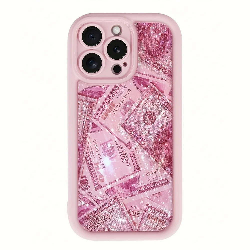 Pink Dollars Full-Coverage Banknote Design Silicone Phone Case For iPhone 17AIR 16 15 14 13 12 11PROMAX Cover