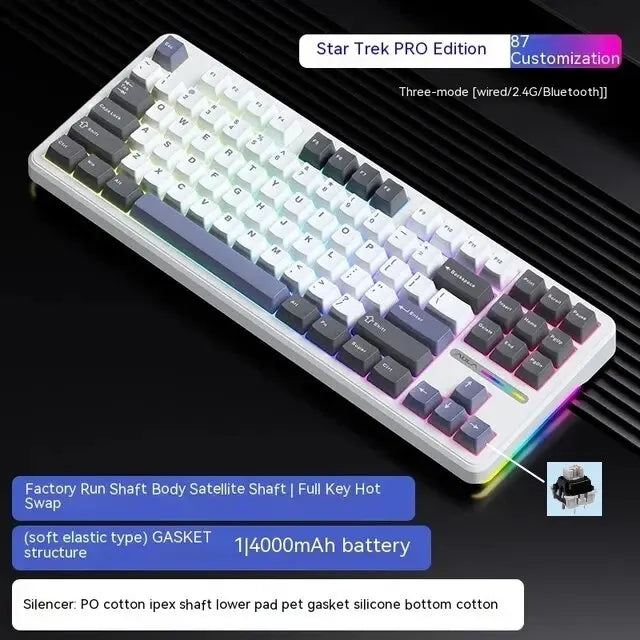 AULA F87 Pro Mechanical Keyboard 2.4g/Usb/Bluetooth Tri Mode Wireless 87 Key Rgb Pbt Gasket 5 Layer Silencing Full Key No Impact - WinSupport Tech