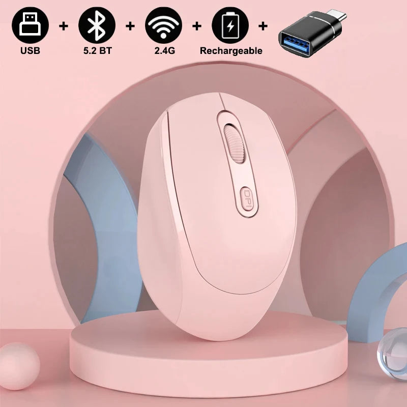 Wireless Silent Mouse Bluetooth-compatible 2.4G Dual Mode Rechargeable Optical Mouse 1600 DPI For MacBook Laptop PC Game Office