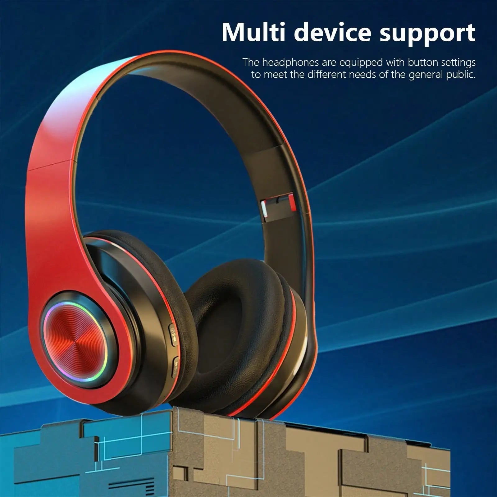 Bluetooth 5.3 Over-Ear Headphones, Active Noise Reduction, Subwoofer Bass, LED Light Design, Foldable Portable Wireless Headset for Gaming, Music, Sports, Phones & Computers