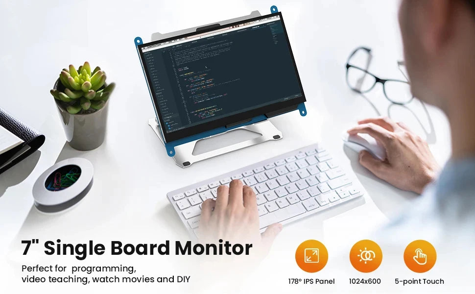 Driver-free Raspberry Pi Monitor 7-inch 1024x600 HD IPS Touchscreen 5-point Capacitive Touch Display for Raspberry Pi 4/3/2/1/3B+/BB, Second Screen for Banana Pi, Support Windows 11/10/8/7