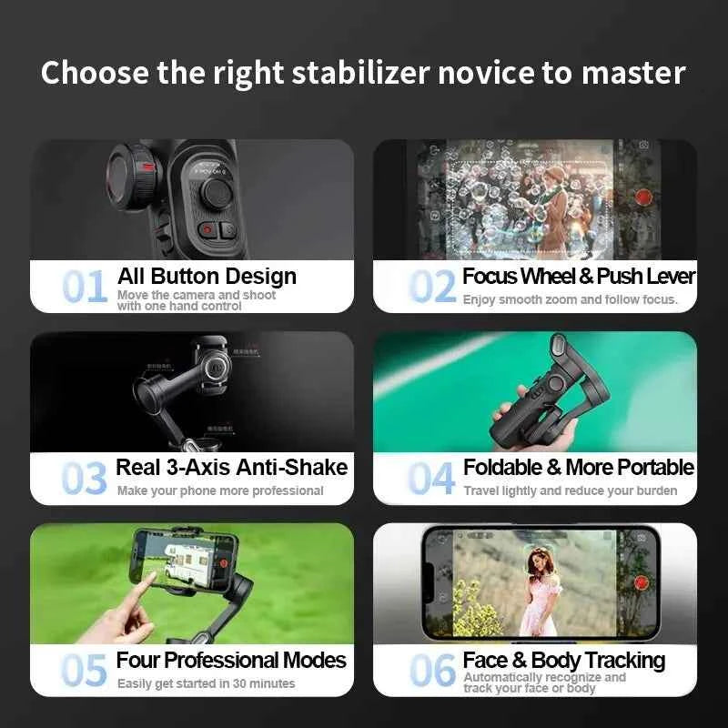 AOCHUAN 3-Axis Handheld Gimbal Stabilizer SmartXE for iPhone Android AI Face Tracking TikTok Vlog Smartphone Camera Stabilizer