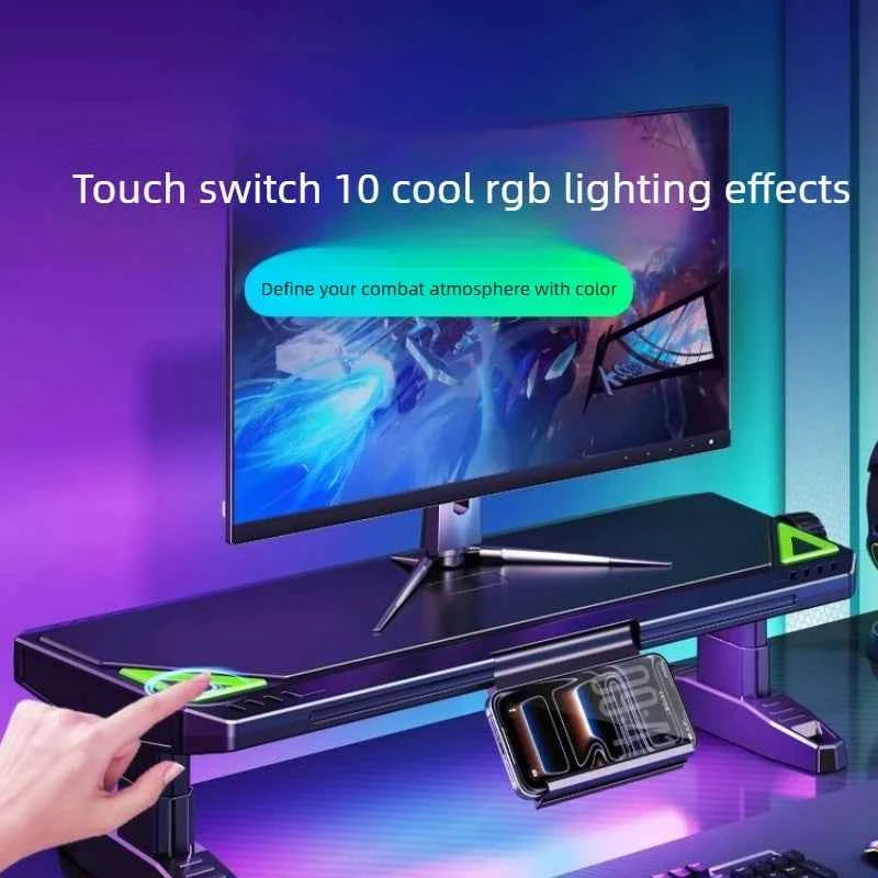 ‌Knob-Adjusted Monitor Riser, Ergonomic Dual USB Stand, Elevated Desktop Platform, Keyboard Storage Organizer Solution