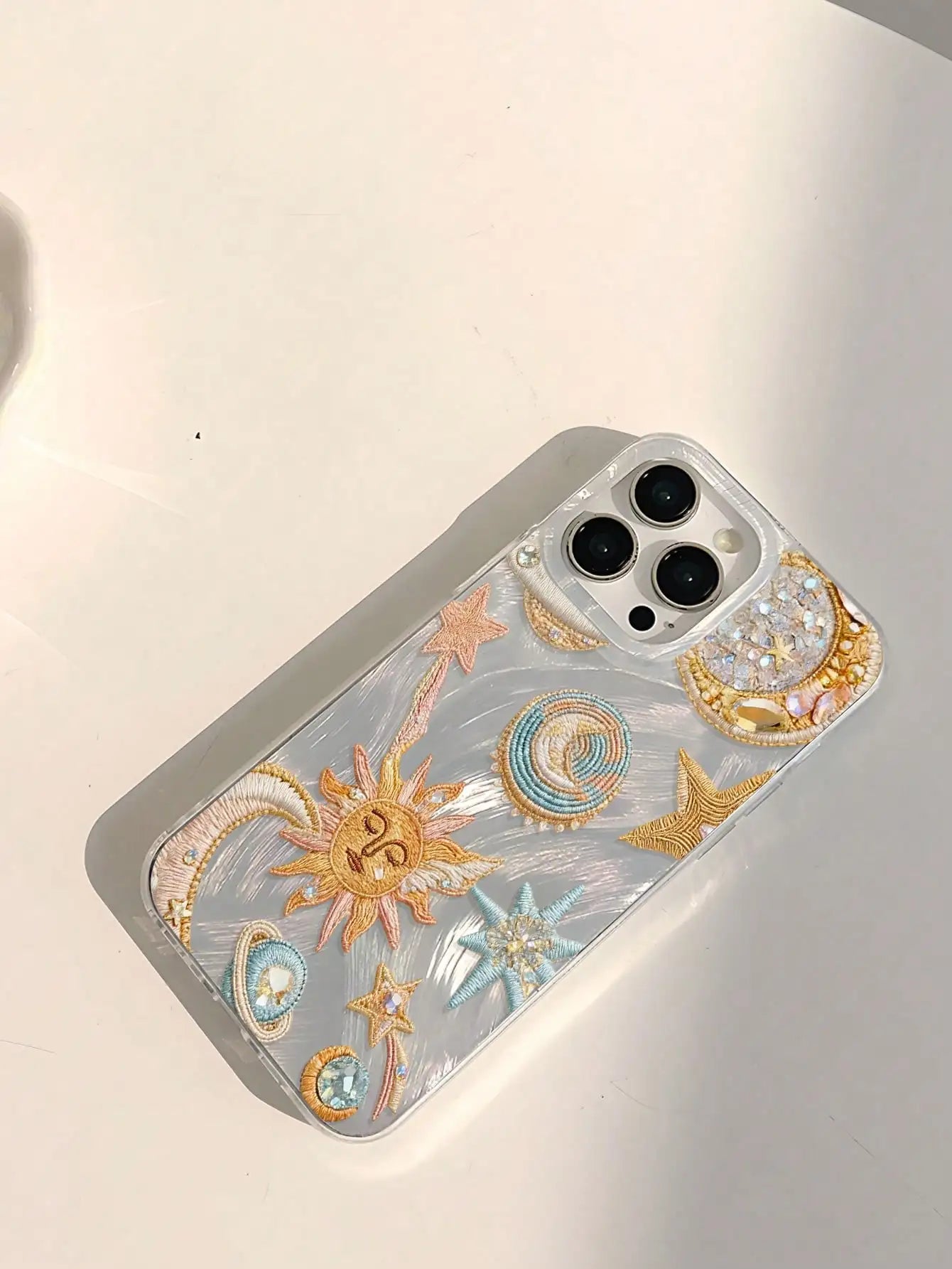 1pc Retro Starry Sky Theme Star & Moon Universe Pattern Phone Case, Silver Transparent Thick Protective Cover For Samsung A05, A05S, A13, A14, A15, A53, A54, A55, A56, S22, S23, S24, S25, 11, 12, 13, 14, 15, 16, 17 Pro Max