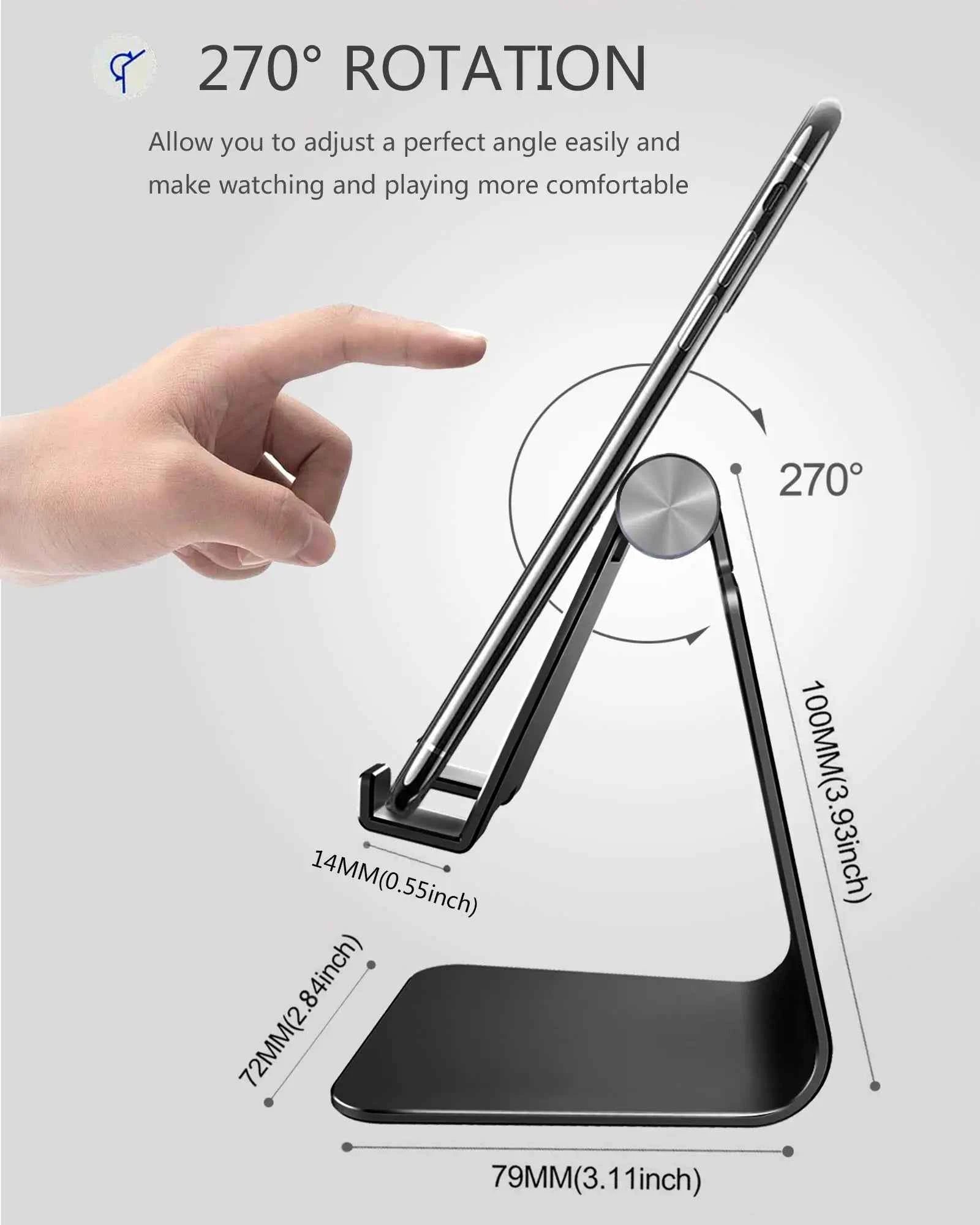 Adjustable Aluminum Cell Phone Stand, for iPhone XS Max/XR/8/7/6/6s Plus/SE, Compatible with All Phones & Charging