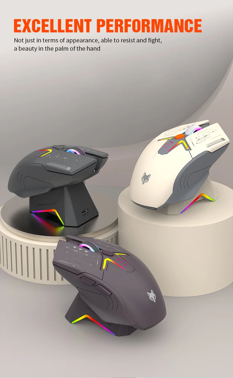 H2 Mouse, lightweight S205, three-mode wireless Bluetooth mouse for gaming, charging, RGB lighting, suitable for