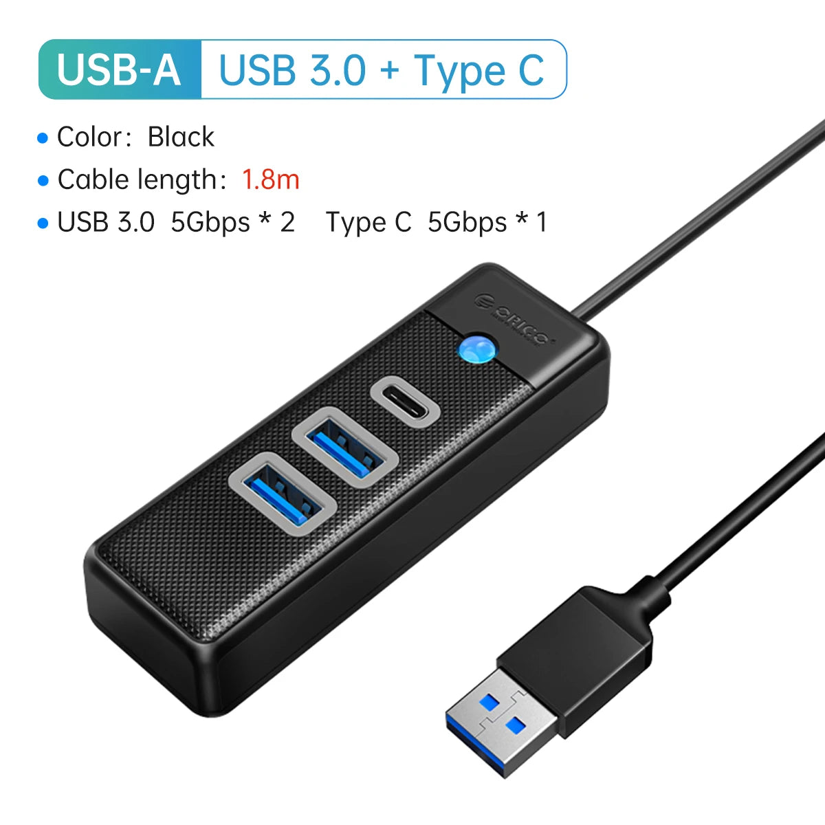 ORICO-Multi Type C Splitter 4 Ports USB 3.0 HUB 5Gbps High Speed OTG Adapter for PC Computer Accessories Macbook Pro