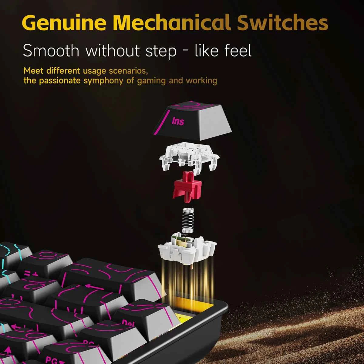 AJAZZ NK68 V2 gaming mechanical keyboard features hot-swappable keys, color backlighting, and is portable for office use