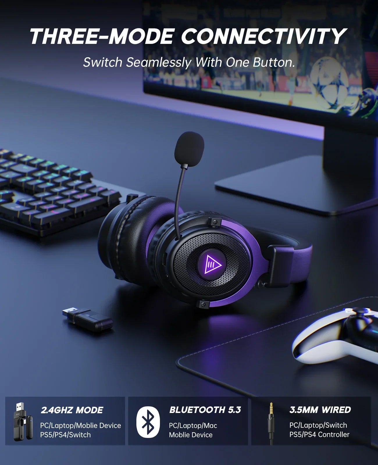 Oneodio EKSA E900 WT 2.4G Wireless Gaming Headset (Tri-Mode) With Mic