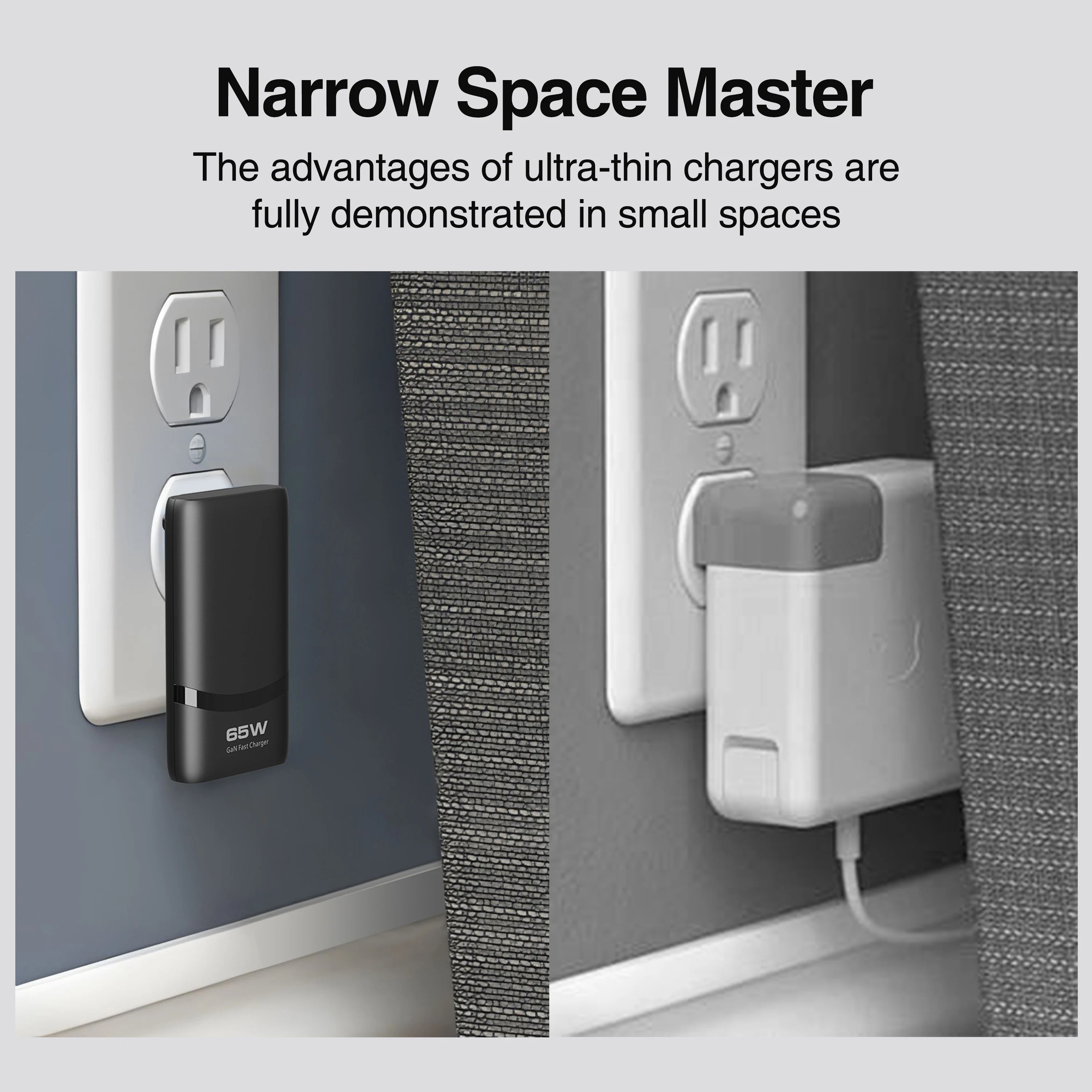 65W Flat GaN USB C Charger Dual-port Fast Wall Charger Compact Power Adapter With Foldable Plug For Mobile Phone