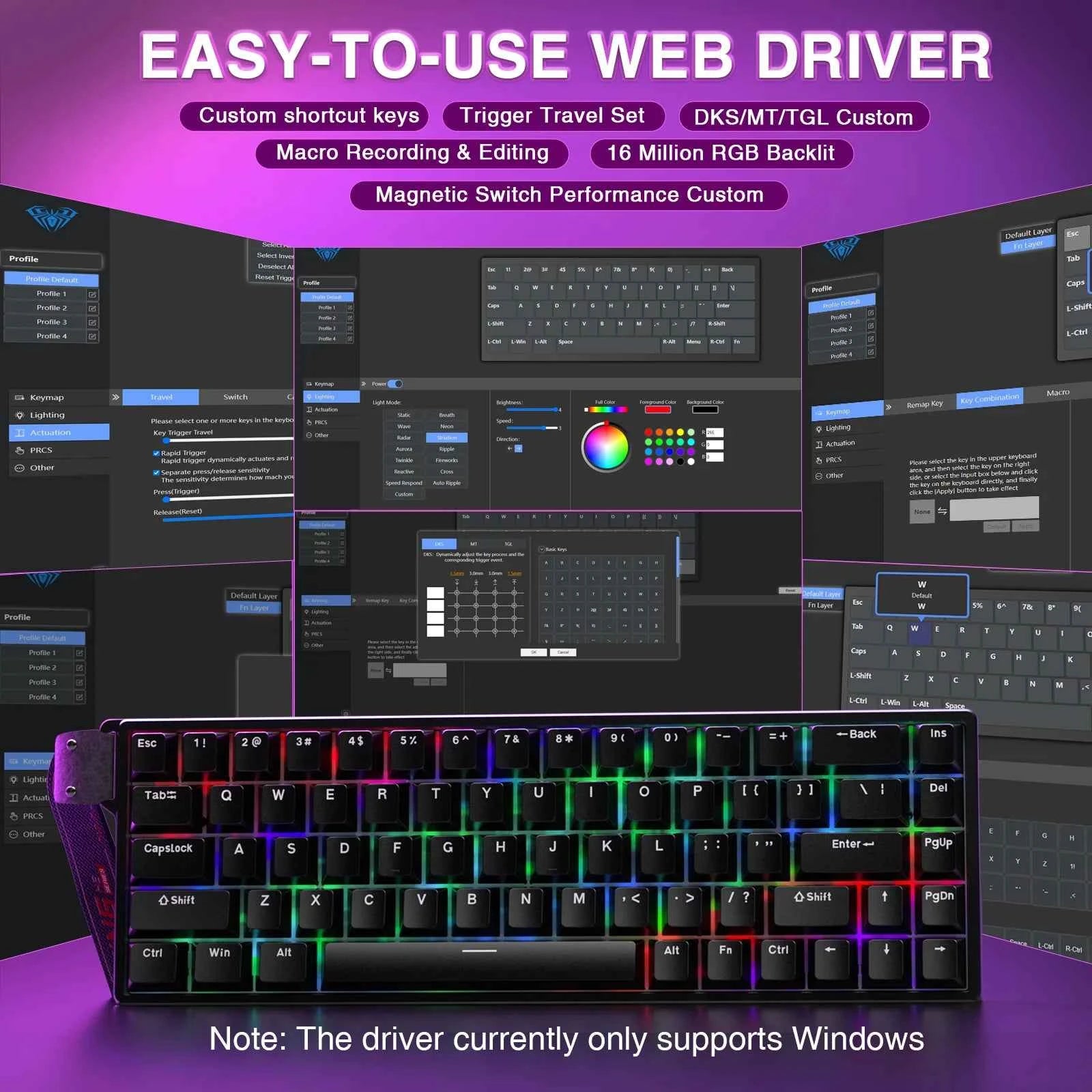 AULA WIN68 HE Esports Magnetic Switch Keyboard Rapid Trigger 8K Return RGB Hotswap 60% 68% Custom Game Keyboard
