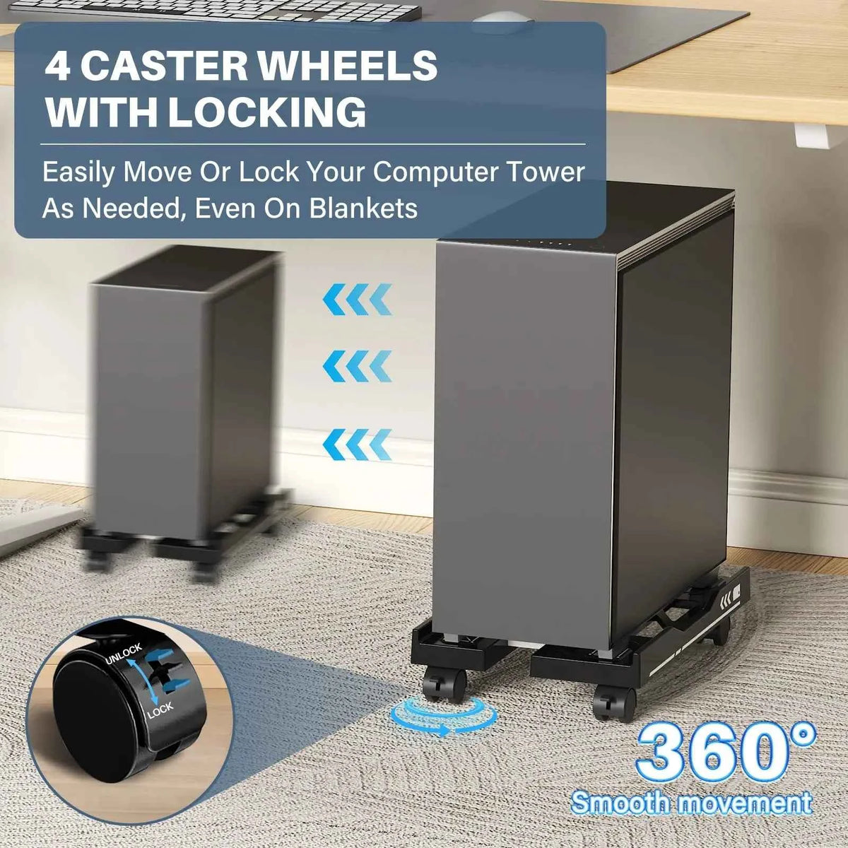 Computer Wheel Stand New CPU Stand Adjustable Bracket PC Holder Cart Mobile Computer Tower ...