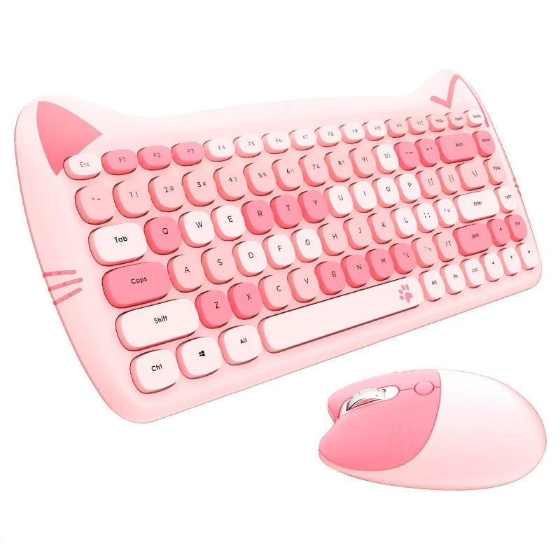 MOFII Kawaii Cat 2.4G Wireless Keyboard and Mouse Set Cute Lipstick Punk Keyboards and Mice Combos for Laptop PC Home Office - WinSupport Tech