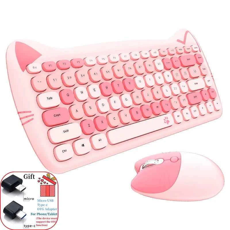 MOFII Kawaii Cat 2.4G Wireless Keyboard and Mouse Set Cute Lipstick Punk Keyboards and Mice Combos for Laptop PC Home Office